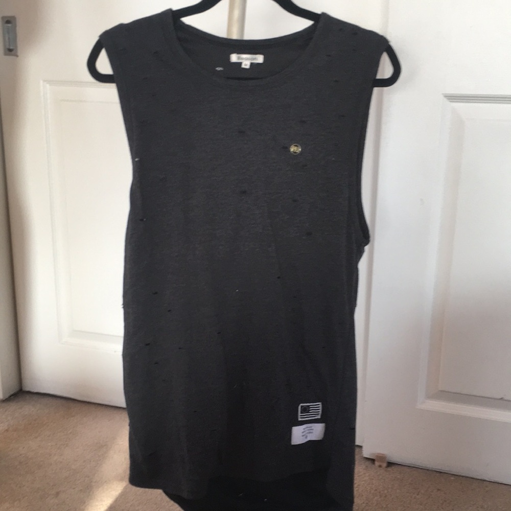 Mens Reason Dark Gray Distressed Long Tank